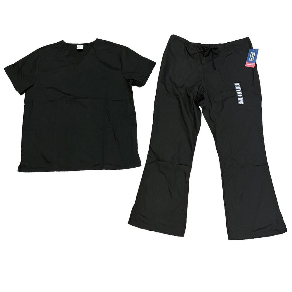 Black Scrubs Set Unisex Large With Shirt And Pants Pockets